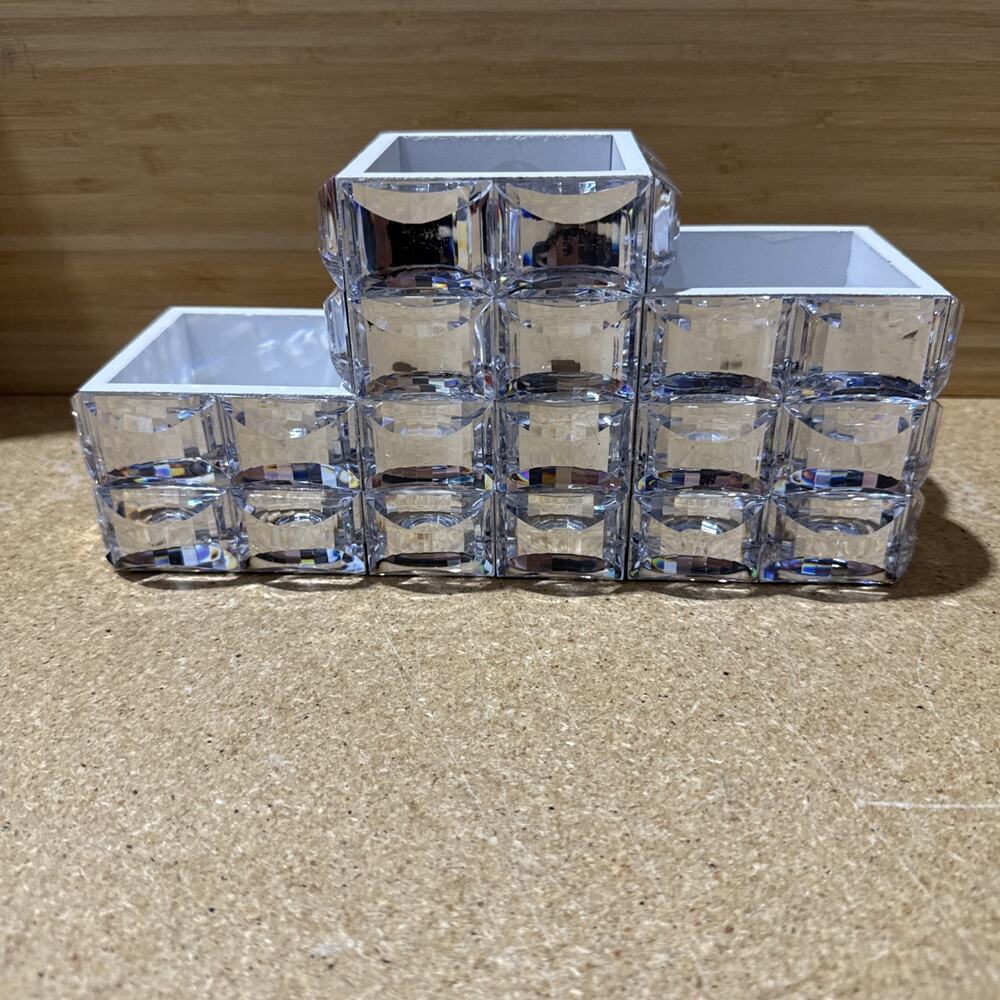 Bebe Crystal Look Pen Holder Desk Organizer Silver Tone New w Tag